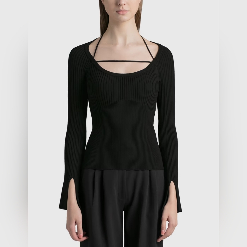 Jonathan Simkhai Minka Compact Rib Halter Top Black Size Small